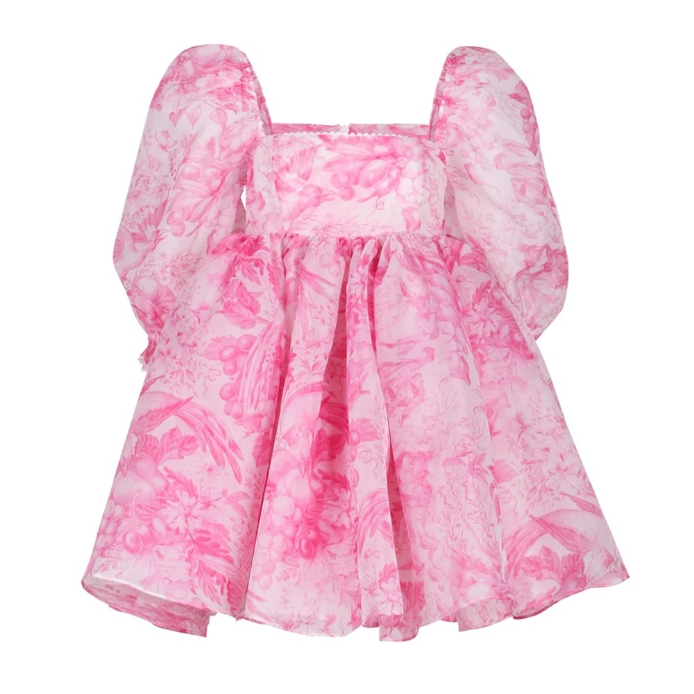 Selkie Pink Floral Puff-Sleeve Mini Dress - Picture 1 of 7